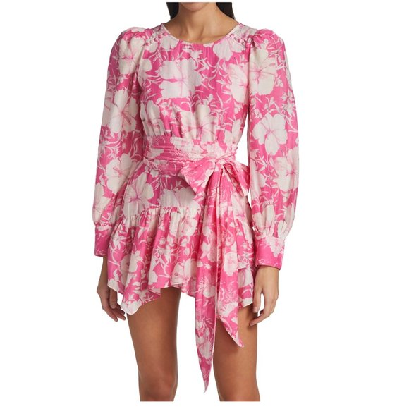 LoveShackFancy Dresses & Skirts - LoveShackFancy Teyana Floral Cotton-Silk Minidress pink fuschia size 8